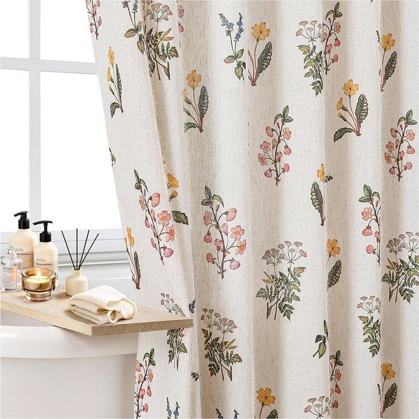 Agger Duschvorhang Shower curtains Anti schimmel Waschbar,schwer,183cm*183cm Breite 183 cm, Bauernhof-Duschvorhang aus Leinen in Beige mit Volant-Saum