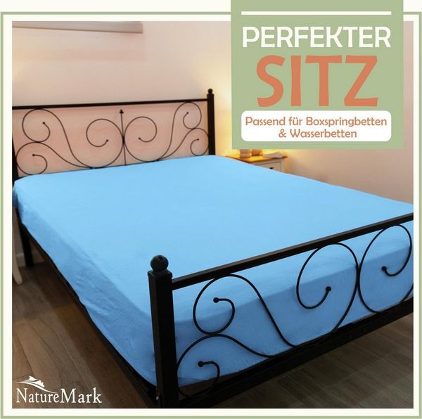 NatureMark Spannbettlaken Mikrofaser Spannbetttuch, Polyester, Gummizug: rundum, viele Größen und Farben Markenware, 200x220 cm, Hell blau