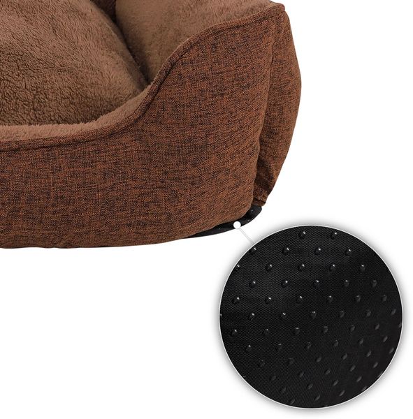 lionto Katzenkissen modernes Bett mit Plüsch-Innenfläche & meliertem Außenbezug, rutschfest, waschbar, 75x60 cm, braun Bild 5