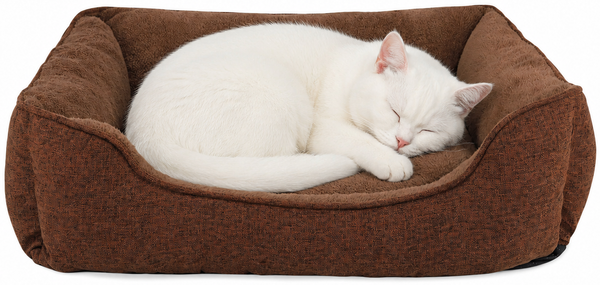lionto Katzenkissen modernes Bett mit Plüsch-Innenfläche & meliertem Außenbezug, rutschfest, waschbar, 75x60 cm, braun