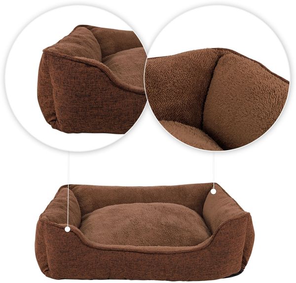 lionto Katzenkissen modernes Bett mit Plüsch-Innenfläche & meliertem Außenbezug, rutschfest, waschbar, 75x60 cm, braun Bild 4