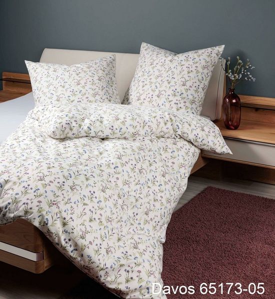 Janine Bettwäsche Edel Baumwolle, Flanell, 2 teilig, viele Blümchen beere, grün