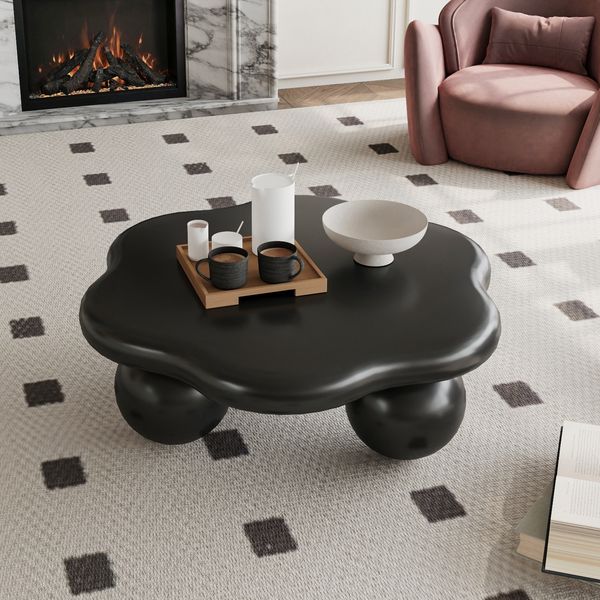 Couchtisch 80x80 x H 35 cm in Schwarz, wolkenförmig, MDF mit matter Oberfläche