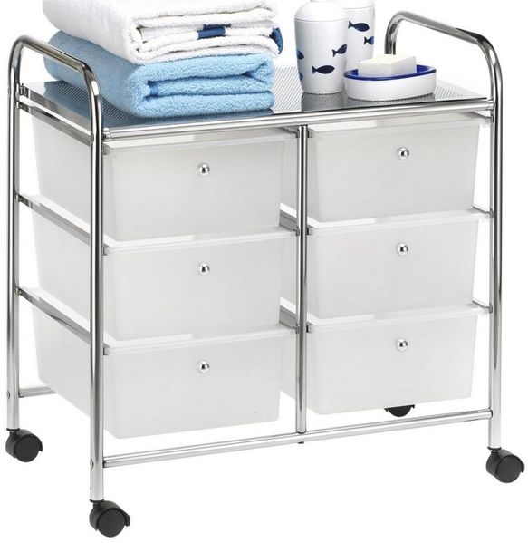 IDIMEX Beistellwagen GINA, Rollcontainer Rollwagen Friseur Kosmetik Badregal 6 Schubladen transpa