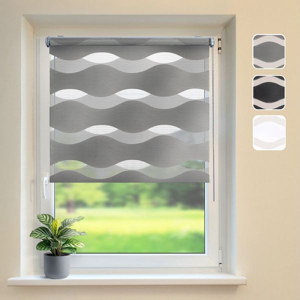 Doppelrollo Doppelrollo "Wave" Duo-Rollo Klemm-Fix mit Klemmträger, Fenster-Rollo, DomDeco, Klemm- oder Schraubmontage