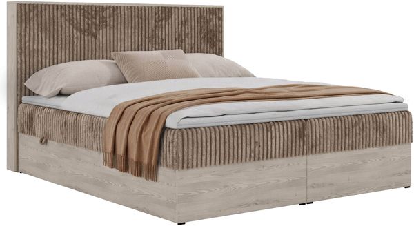 Boxspringbett NORDIC 140 x 200 cm, Doppelbett, Topper T25, Multipocket-Matratzen H4, holz Optik, Bettkasten, Polsterbett - Braun Cord Bild 7