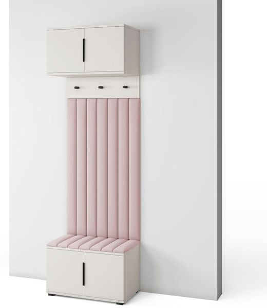 Garderoben-Set Napoli Version 15: Schuhschrank mit Polsterpaneelen, Hängeschrank für Flur und Eingangsbereich (Cashmere/Trinity 19), 225 x 40 x 70 cm