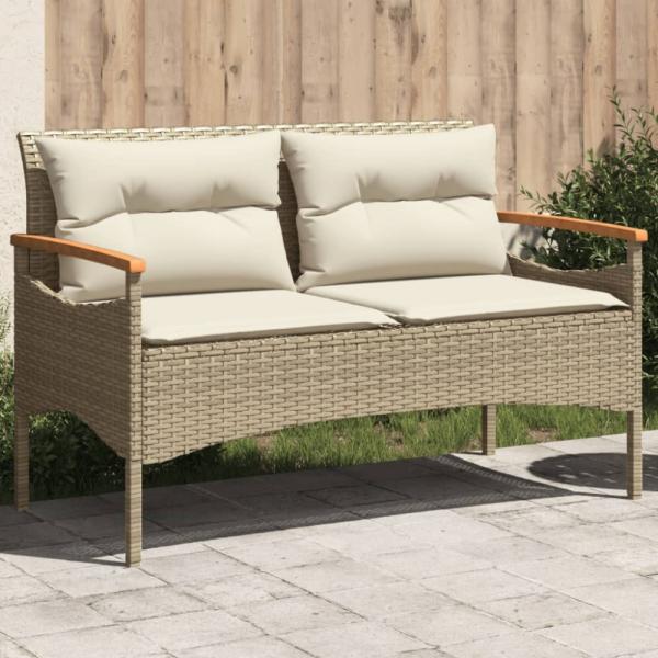 vidaXL Gartenbank mit Kissen 116x62,5x74 cm Beige Poly Rattan 368403