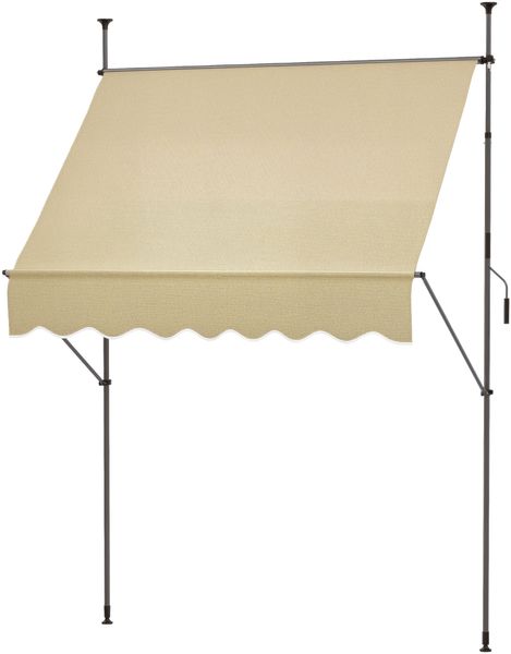Manuell einziehbare Markise mit Kurbel, 200 x 120 x 210–300 cm, höhenverstellbar, wasserdicht und UV-beständig, beige