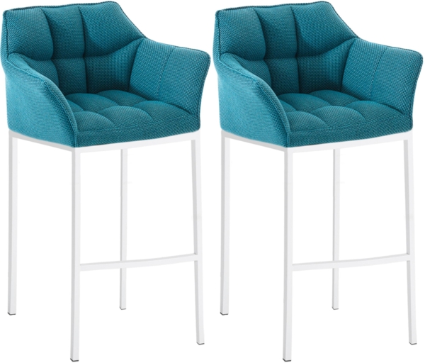 CLP 2er Set Barhocker Damaso Stoffbezug mit Vierfußgestell aus Metall bis 240 kg,türkis weiß