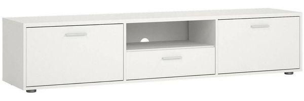 Dmora Fernsehschrank Giaele, Ständer für Wohnzimmerfernseher, Niedriges Wohnzimmer-Sideboard, TV-Ständerbasis, 177x40 h38 cm, Weiß