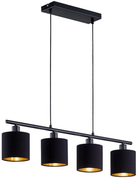 Hängeleuchte, Textil, schwarz-gold, 4 Flammig, L 75 cm