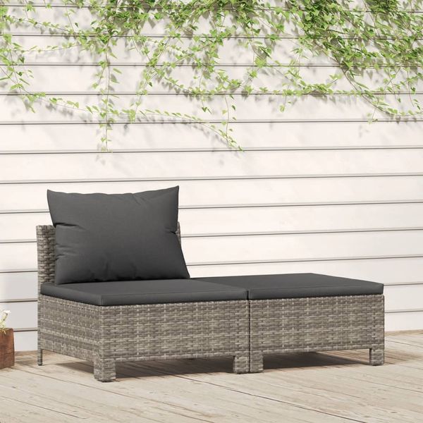vidaXL 2-teiliges Garten-Lounge-Set mit Kissen Grau Poly Rattan 362690