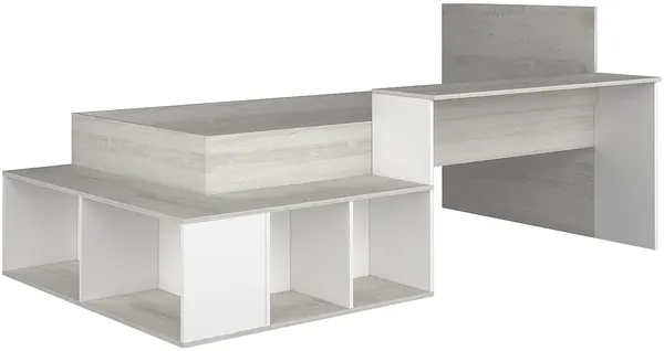 Vente-unique - RIGALI Bett Holz, Platte BeigeWeiß - B 128,8 cm x H 100,5 cm x L 204,4 cm233,2 cm Bild 3