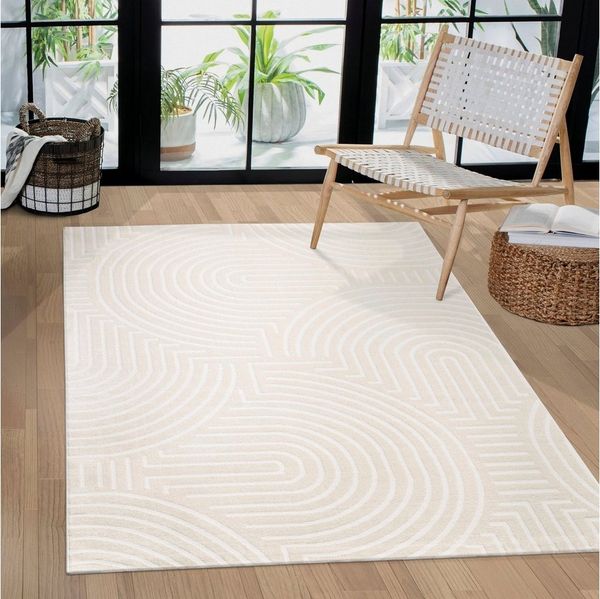 Paco Home Teppich Luzern 654, rechteckig, Höhe: 13 mm, Kurzflor, Uni Farben, Hoch-Tief-Struktur, Scandi Design