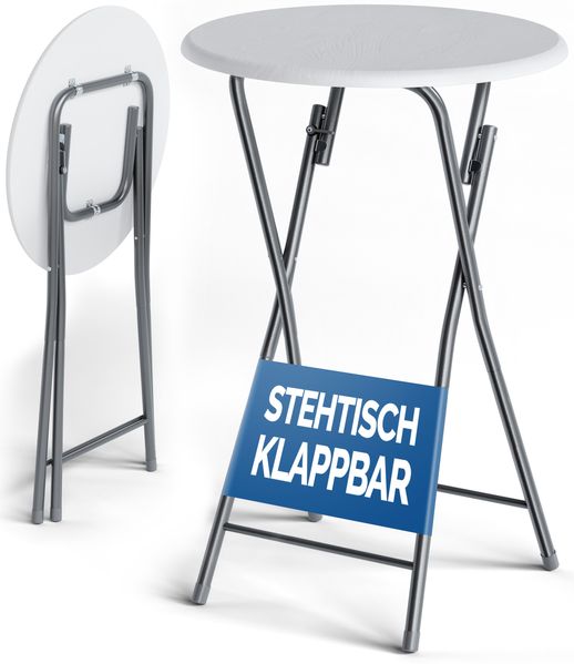Casaria Stehtisch Klappbar, Holz Optik Weiß, 60cm