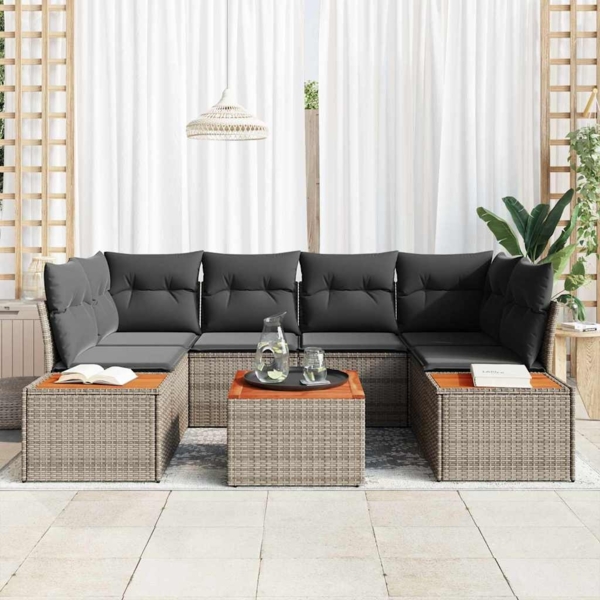 vidaXL Garten-Sofa-Set mit Kissen mit Speicher 6 pcs Grau Poly Rattan 3356704 Bild 2