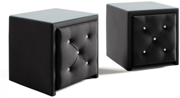 Nachttisch Nachtkonsole 2er Set SEVRA 50x50cm in Stoff Elisa Velvet Schwarz