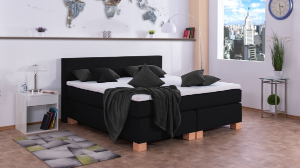 Meisterbetten Boxspringbett Vita 200x220 in W-Black, Matratzenbezug Nano, Komfortschaum-Topper