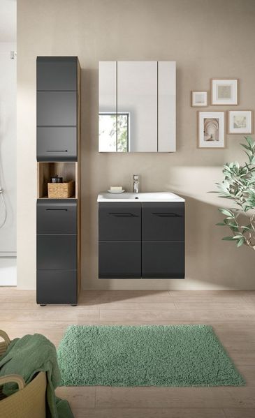 welltime Badezimmer-Set, (Set, 4-St), Florenz, Badkombination 4-tlg, Nox Oak/Schwarz matt, inkl. Waschb.