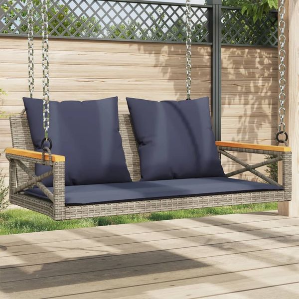 vidaXL Hängebank mit Kissen Grau 109x62x40 cm Poly Rattan 368159