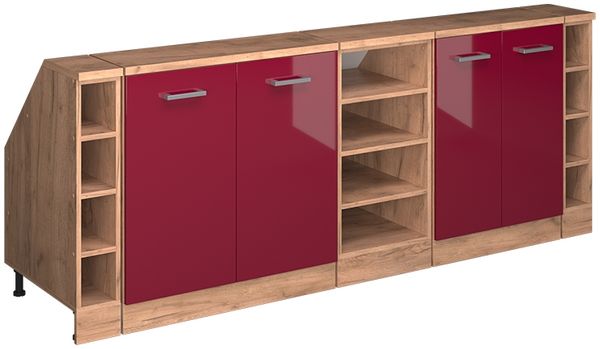 Küchenschrank für Dachschrägen R-Line Rot Hochglanz 210 cm 5er Set Schrankkorpuss 60 cm Tiefe Vicco
