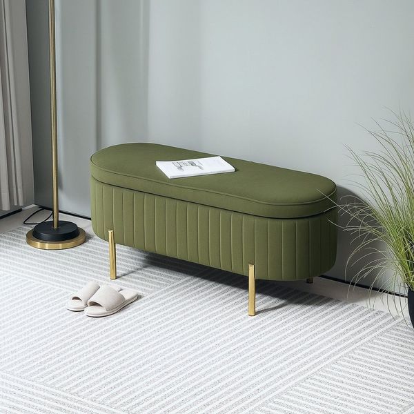 HOMCOM Sitzbank mit Stauraum Polsterbank mit Klappdeckel, Samtoptik (Sitztruhe, 1-St, Truhenbank), für Flur, Wohnzimmer, Schlafzimmer 108 x 44 x 43,5 cm, Grün