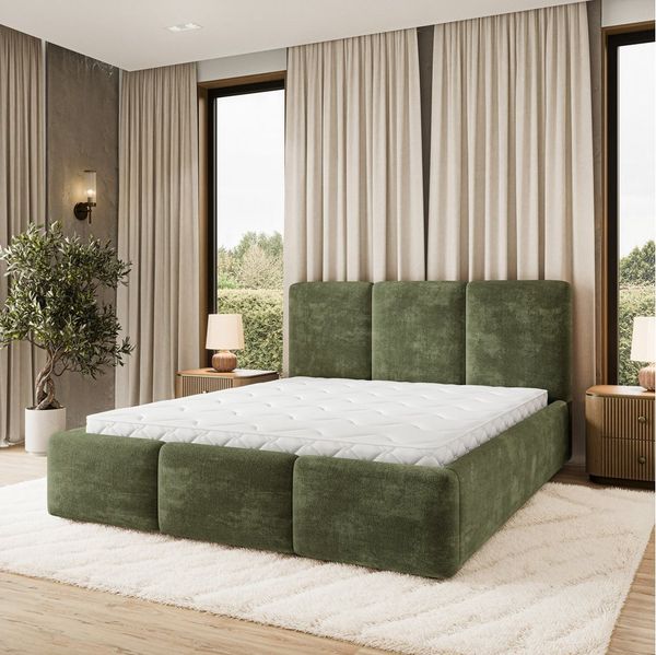 Masseno Polsterbett MORENA 200x200 cm grün (mit Bettkasten und Lattenrost)