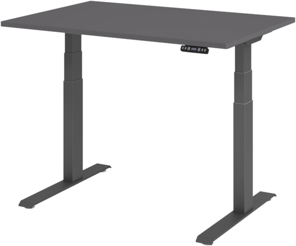 bümö elektrisch höhenverstellbarer Schreibtisch 120x80 cm in graphit, Gestell graphit mit Memory-Steuerung, elektrischer Bürotisch höhenverstellbar Gaming Tisch, XDKB12-G-G