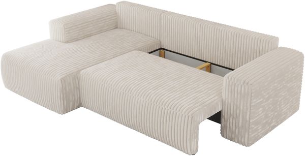 Ecksofa mit Schlaffunktion, Bettkasten und losen Kissen für das Wohnzimmer - TRENTINO - Beige Cord - links Bild 6