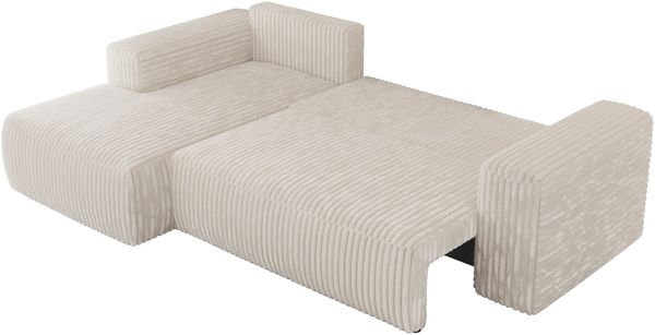 Ecksofa mit Schlaffunktion, Bettkasten und losen Kissen für das Wohnzimmer - TRENTINO - Beige Cord - links Bild 5