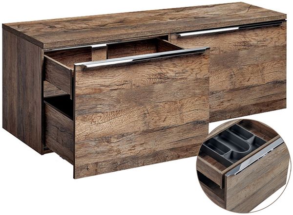 Waschtischunterschrank 120cm mit 2 Auszügen PUEBLA-56 in Vintage Oak Eiche, B/H/T ca. 120/48,5/46 cm