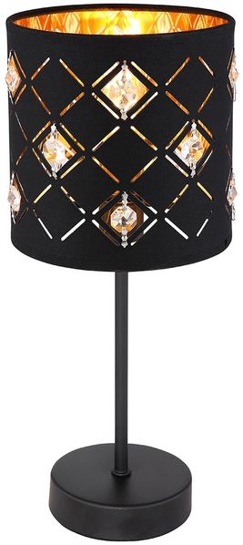 LED Tischleuchte, dimmbar, Kristalle, schwarz gold, H 35 cm