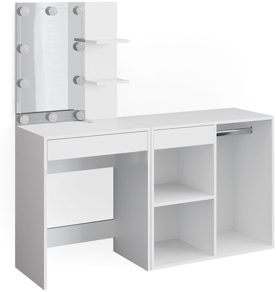 Schminktisch Isabelle Weiß 140 cm mit LED Beleuchtung und Schrank Vicco