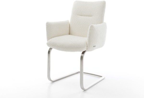 Freischwinger Jova-Flex mit Armlehnen Bouclé Weiß Freischwinger flach Edelstahl Taschenfederkern