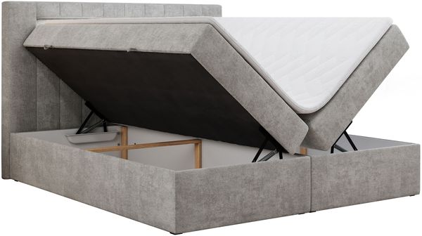 Boxspringbett - Polsterbett mit LED Kopfteil - GOLD-5 - 180x200cm - Hellgrau Stoff - H4 Bild 4