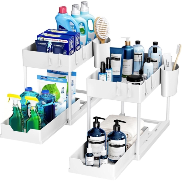 Unter Waschbecken Regal 2 Etagen Küche Arbeitsplatte Organizer Schwarz