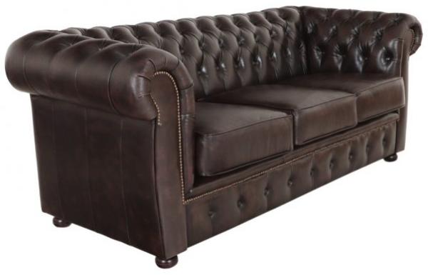 Dreisitzer-Sofa Chesterfield Liverpool aus echtem Rindsleder Braun