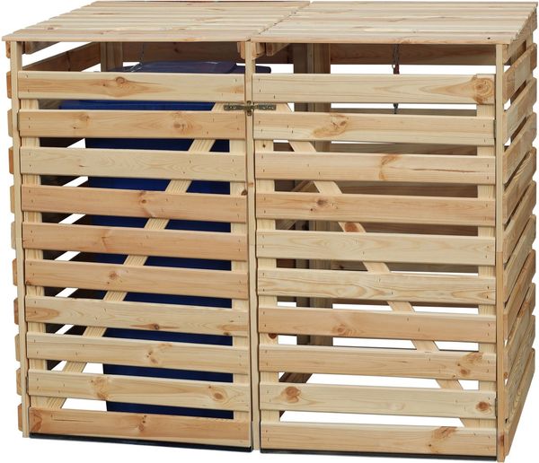 promadino Mülltonnenbox Vario V, für 2 x 240 l, holzfarben