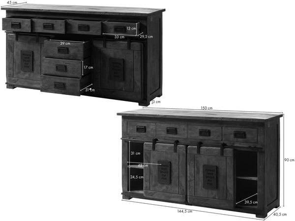Sideboard Mango 150x45x90 grau lackiert RAILWAY #219 Bild 8