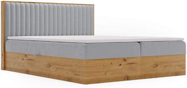 GRAINGOLD Forest Bett 140x200, Boxspringbett mit zwei Bettkästen, Velvet-Stoff, mit Kopfteil, Hellgrau Bild 2