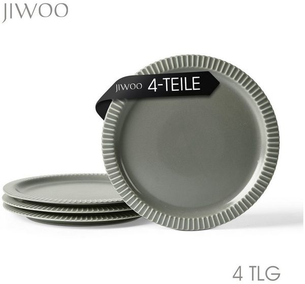 JIWOO Teller 4er Ø25,4cm, Steakteller Salatteller Pastateller Dessertteller Plate, (4 St), Keramik Hochwertiges Tellerset Grau Mikrowellen spülmaschinenfest