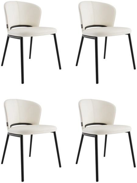 4er Set Esszimmerstuhl Design Küchenstuhl Dean Kunstleder creme Metallbeine : Creme Ivory