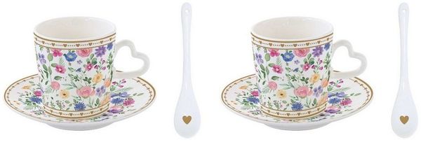 EasyLife Espressotasse Mon Amour, Porzellan, Spülmaschinengeeignet, Mehrfarbig, Herzen & Blumen, H: 6.3cm