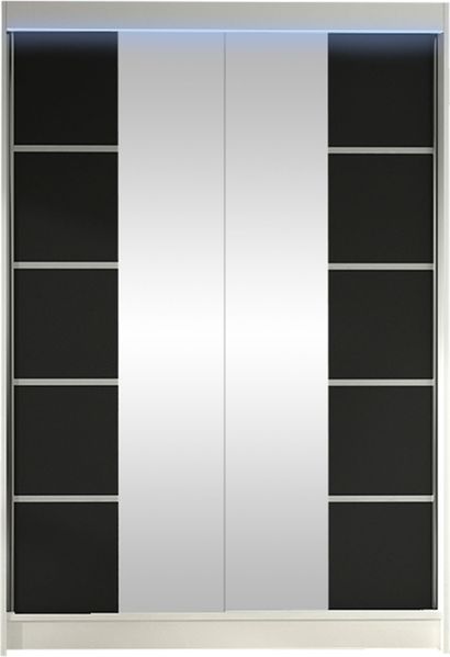 Kleiderschrank Lino V, mit RGB LED Beleuchtung, Farbe: Weiß / Schwarz