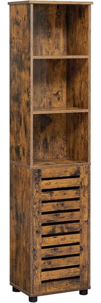 Vasagle Badezimmerschrank, Hochschrank, Badschrank, 3 offene Fächer, 2 verstellbare Einlegeböden hinter der Tür, Aufbewahrungsschrank, für Badezimmer, Flur, Küche, Wohnzimmer, vintagebraun