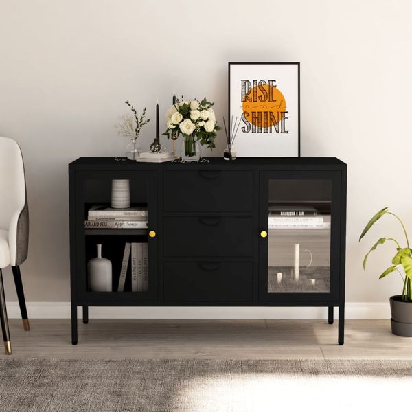 vidaXL Sideboard Schwarz 105x35x70 cm Stahl und Hartglas 336076