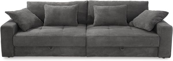 Big-Sofa 284 cm breit Wellenunterfederung Lounge-Couch Stauraum Cord Dunkelgrau