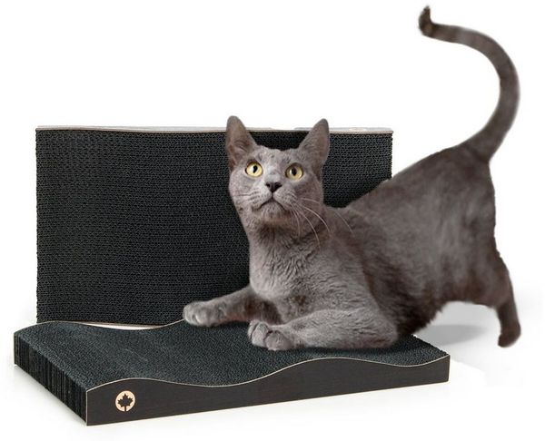 Canadian Cat Company Kratzbrett Kratzblock aus zwei Kratzwellen, (Farbe schwarz), Kratzbrett 2 in 1 Kratzpappe, ca. 42 x 23,5 x 7 cm