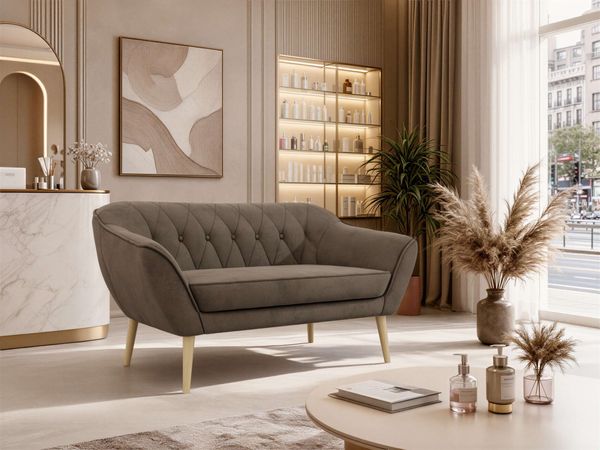Polstersofa PIRS 2 Skandinavisches Sofa 2-Sitzer, Sofa mit Wellenfederung, Breite 140 cm, Buche Füße Hoher Sitzkomfort - Braun Velvet